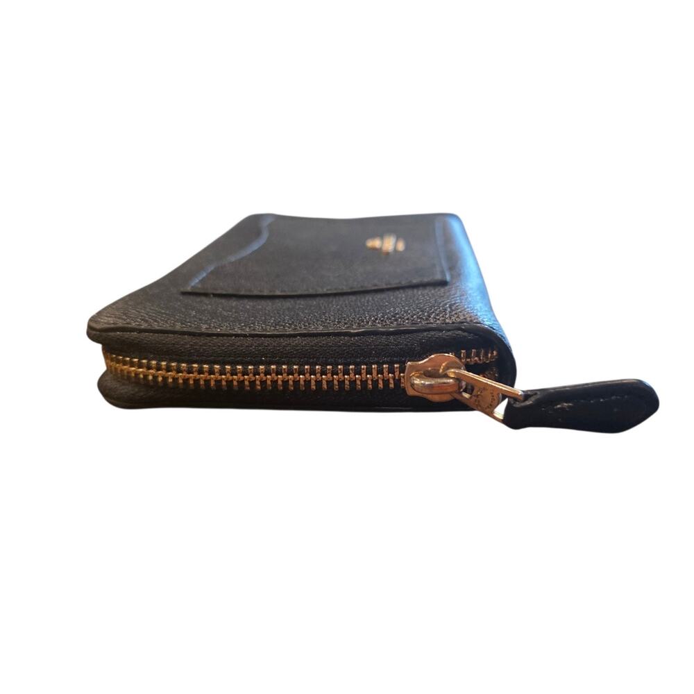 COACH Accordion Zip Around Wallet Black Crossgrain Leather Gold Tone 7.5" x 4" - Picture 4 of 8